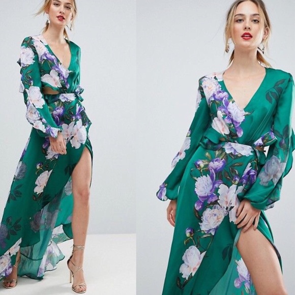 ASOS Dresses & Skirts - [ASOS] Floral Print Ruffle Maxi Dress Green